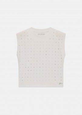 GUESS - Guess παιδικό τοπ αμάνικο με στρας - J6GI25K8HM4 Λευκό