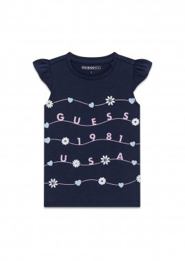 GUESS - Guess παιδική μπλούζα με print και βολάν - K6GI01K6YW4 Μπλε Σκούρο