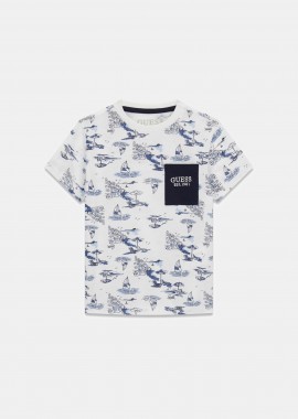 GUESS - Guess παιδικό T-shirt με all-over print με τσέπη - N6GI03K8HM4 Λευκό