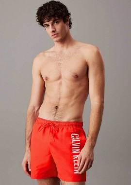 CALVIN KLEIN - Calvin Klein ανδρικό μαγιό σορτς μονόχρωμο με logo print - KM0KM01092 Κόκκινο
