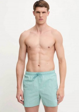 Calvin Klein ανδρικό μαγιό σορτς μονόχρωμο με κεντημένο monogram - KM0KM01102 Βεραμάν Ανοιχτό