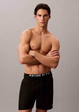 CALVIN KLEIN - Calvin Klein ανδρικό μαγιό σορτς medium με διπλή μέση και λογότυπο - LV00N61015 Μαύρο