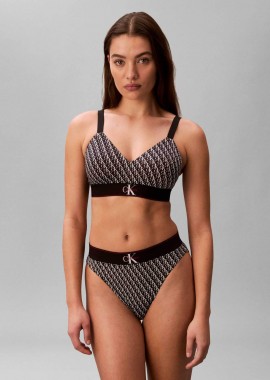 CALVIN KLEIN - Calvin Klein γυναικείο σουτιέν bralette με monogram - LV00QF8877 Ασπρόμαυρο