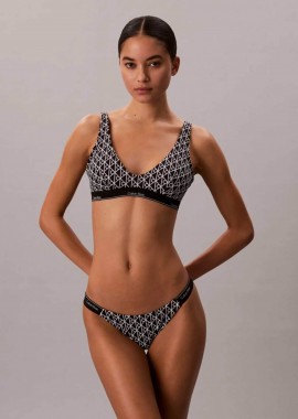Calvin Klein γυναικείο μαγιό μπικίνι σλιπ με λογότυπο - LV00Q61206 Ασπρόμαυρο