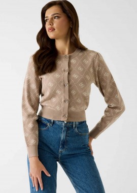 Guess γυναικεία ζακέτα με all-over logo print - W4BR0DZ3JD2 Μπεζ
