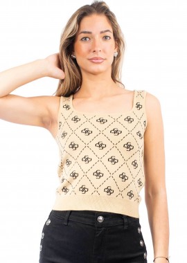 GUESS - Guess γυναικείο αμάνικο τοπ με all-over logo print - W4BR0CZ3JD2 Μπεζ