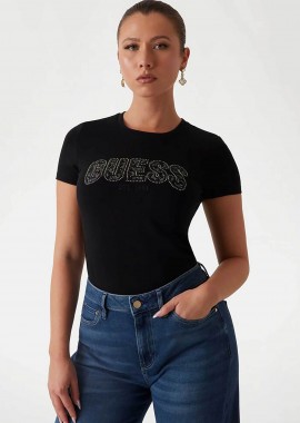 GUESS - Guess γυναικείο T-shirt με λογότυπο από στρας Slim Fit - W5GI04J1314 Μπλε Σκούρο