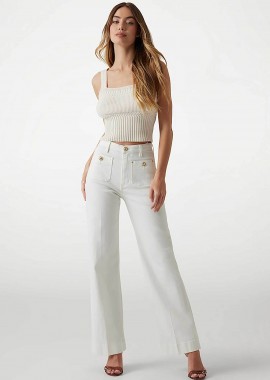 GUESS - Guess γυναικείο τζιν παντελόνι ψηλόμεσο Wide Leg - W5GA2JD5N71 Λευκό
