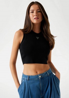 Guess γυναικείο αμάνικο τοπ cropped Slim Fit - W4GZ34Z3F40 Μαύρο