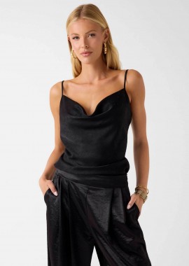 GUESS - Guess γυναικείο αμάνικο τοπ με σατέν υφή και στρας Slim Fit - W6RH55WJ732 Μαύρο