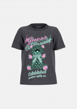 GUESS - Guess γυναικείο T-shirt με λογότυπο και print Regular Fit - W6RI38I3Z14 Μαύρο