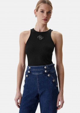 GUESS - Guess γυναικείο αμάνικο τοπ με logo print ribbed Slim Fit - W6RP39KD092 Μαύρο