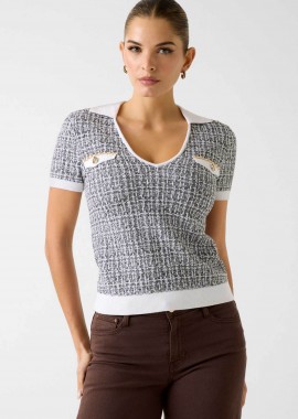 GUESS - Guess γυναικεία tweed πλεκτή μπλούζα Regular Fit - W6RR27Z0361 Ασπρόμαυρο