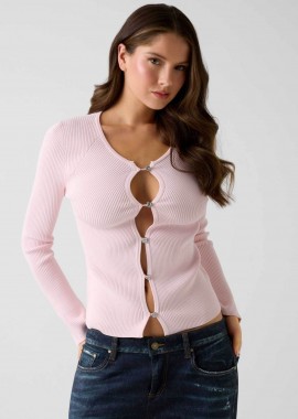 GUESS - Guess γυναικεία ζακέτα με κουμπιά απο στρας Slim Fit - W6RR35Z0132 Ροζ