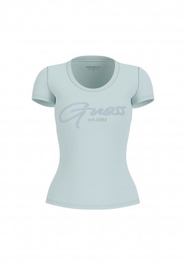 GUESS - Guess γυναικείο T-shirt με ανάγλυφο λογότυπο Slim Fit - W6GI14K3033 Πράσινο Μέντας