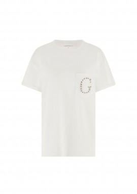 GUESS - Guess γυναικείο T-shirt και ανάγλυφο λογότυπο με στρας Regular Fit - W6GI17K3037 Λευκό