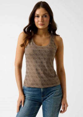 GUESS - Guess γυναικείο αμάνικο τοπ με all-over logo print Regular Fit - W6GP10K2932 Μπεζ