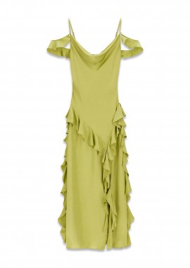 GUESS - Guess γυναικείο maxi φόρεμα αμάνικο με βολάν και σατέν όψη