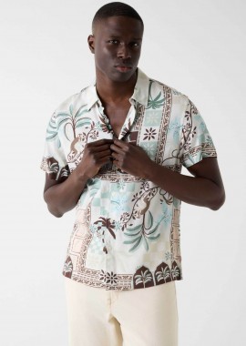 Guess ανδρικό πουκάμισο με tropical print Regular Fit - M6GH80W2036 Μπεζ