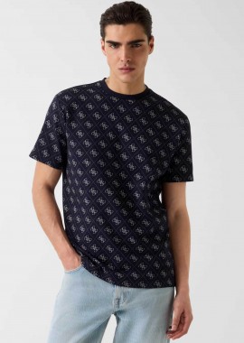 GUESS - Guess ανδρικό T-shirt με all-over logo print Regular Fit - M6GP34K3200 Σκούρο Μπλε