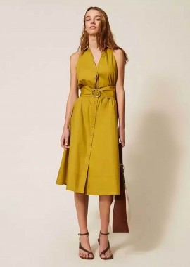 TWINSET - Twinset γυναικείο midi αμάνικο φόρεμα σεμιζιέ - 261TT2223 Λαδί
