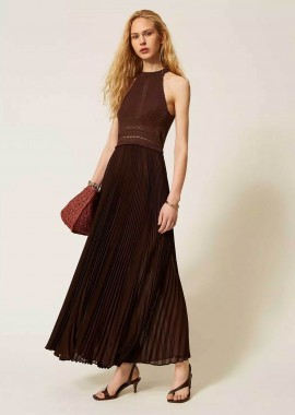 TWINSET - Twinset γυναικείο maxi αμάνικο φόρεμα πλισέ - 261TT3191 Καφέ