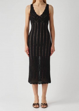 TWINSET - Twinset γυναικείο midi αμάνικο φόρεμα lurex πλεκτό - 261TT3322 Μαύρο