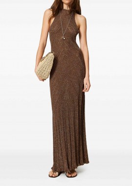 TWINSET - Twinset γυναικείο maxi φόρεμα lurex πλεκτό - 261TT3213 Καφέ