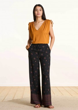 La Fée Maraboutée γυναικείο παντελόνι με all-over print Wide Fit - FL-PA-PACOA-O Μαύρο