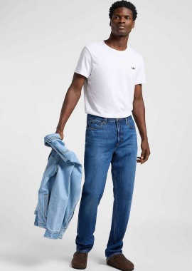 LEE - Lee® ανδρικό τζιν παντελόνι με logo patch Straight Fit - 112364167 Denim Blue Σκούρο