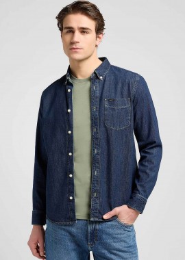 LEE - Lee® ανδρικό denim πουκάμισο button down με τσέπη Regular Fit - 112370702 Denim Blue Σκούρο