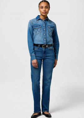 WRANGLER - Wrangler® γυναικείο τζιν παντελόνι πεντάτσεπο Straight Fit - 112371166 Denim Blue