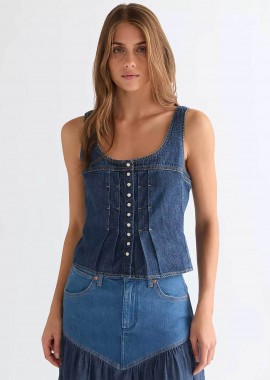 WRANGLER - Wrangler® γυναικεία denim μπλούζα αμάνικη με σούρες Slim Fit - 112378136 Denim Blue