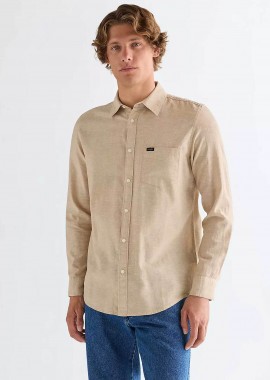 Wrangler® ανδρικό πουκάμισο με λινάρι και τσέπη Regular Fit - 112378040 Μπεζ