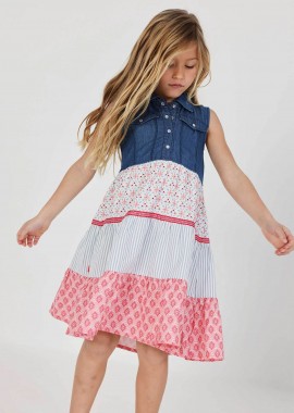 BOBOLI - Boboli παιδικό φόρεμα με denim λεπτομέρεια - 303130 Denim Blue Σκούρο