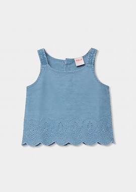 BOBOLI - Boboli παιδικό denim τοπ με διάτρητο σχέδιο - 323075 Denim Blue Σκούρο