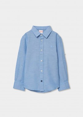 Boboli παιδικό πουκάμισο μονόχρωμο - 873019 Denim Blue Ανοιχτό
