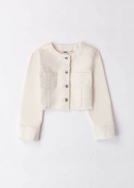 iDO παιδικό jacket με διακοσμητικές πέτρες και ξέφτια - 4.8373/00 Λευκό