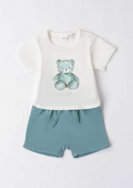 IDO - iDO βρεφικό σετ ρούχων με T-shirt με bear print και μονόχρωμο σορτς - 4.8605/00 Λευκό