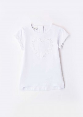 IDO - iDO παιδικό T-shirt με κεντημένα λουλούδια σε σχήμα καρδιάς - 4.8743/00 Λευκό