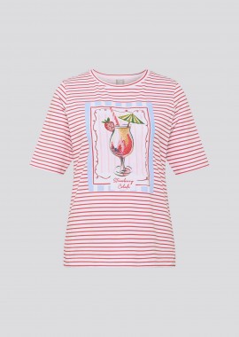 RABE - Rabe γυναικείο T-shirt με ριγέ σχέδιο και print - 56-124374 Κοραλί
