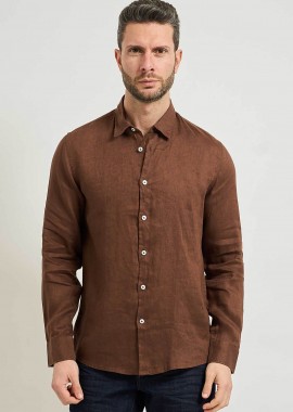 SEINSE - Seinse ανδρικό λινό πουκάμισο μονόχρωμο Regular Fit - CE1081SS 126 Καφέ