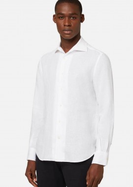 BOGGI MILANO - Boggi Milano ανδρικό λινό πουκάμισο μονόχρωμο Regular Fit - BO22C012201 Λευκό