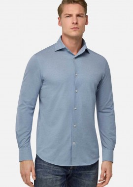 Boggi Milano ανδρικό πουκάμισο μονόχρωμο Regular Fit - BO25P004403 Μπλε
