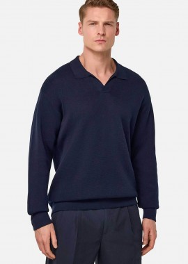 Boggi Milano ανδρική μπλούζα πόλο μονόχρωμη Relaxed Fit - BO25P022401 Μπλε Σκούρο