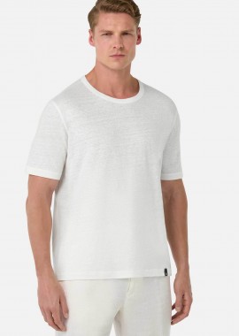 BOGGI MILANO - Boggi Milano ανδρικό λινό T-shirt μονόχρωμο Regular Fit - BO25P034905 Λευκό