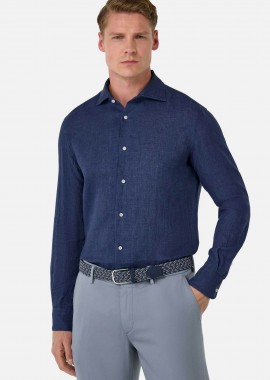 BOGGI MILANO - Boggi Milano ανδρικό λινό πουκάμισο Regular Fit - BO25P004704 Μπλε Σκούρο