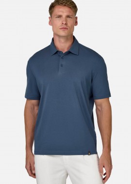 BOGGI MILANO - Boggi Milano ανδρική μπλούζα πόλο μονόχρωμη Regular Fit - BO25P046206 Μπλε