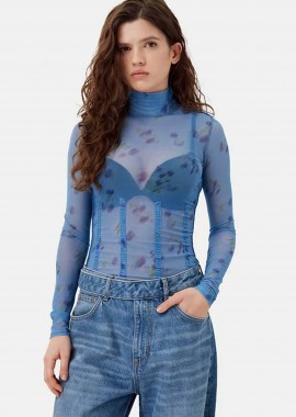 HUGO - Hugo Boss γυναικείο τοπ ημιδιάφανο με all-over print Regular Fit