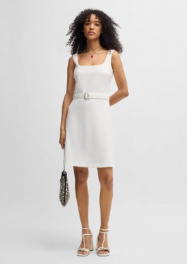 HUGO - Hugo Boss γυναικείο mini φόρεμα με ασορτί ζώνη στη μέση Regular Fit - 50537631 Εκρού